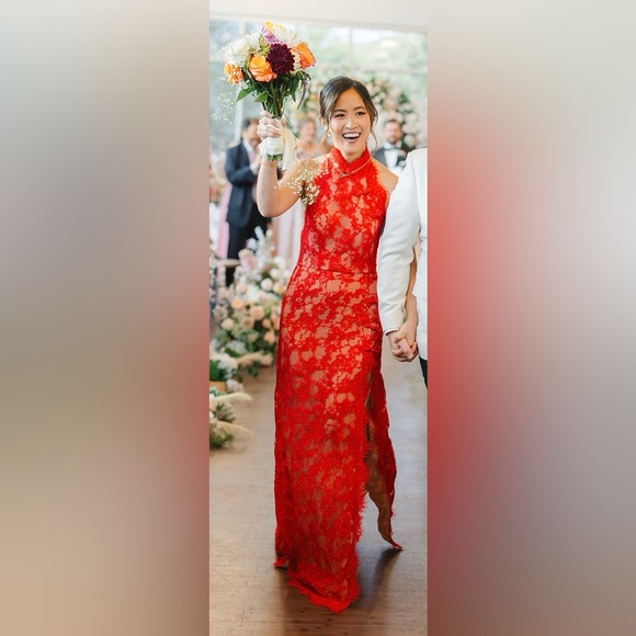 Chic Backless Reece Red Lace Dress - Picture 5 of 6